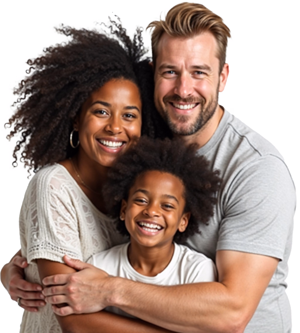 Family of four using Location Friends Track to share real-time GPS location on a map